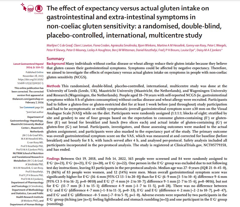 UnidadFaseIMad's tweet photo. Gluten is bad for you, but no test detects celiac disease? Gluten sensitivity may be partly due to the nocebo effect in non-coeliacs.
https://t.co/D6SYO7shZX 
#Nocebo #UnderstandingNocebo #MedicalKnowledge  #Health https://t.co/Gpqkdy3SAn
