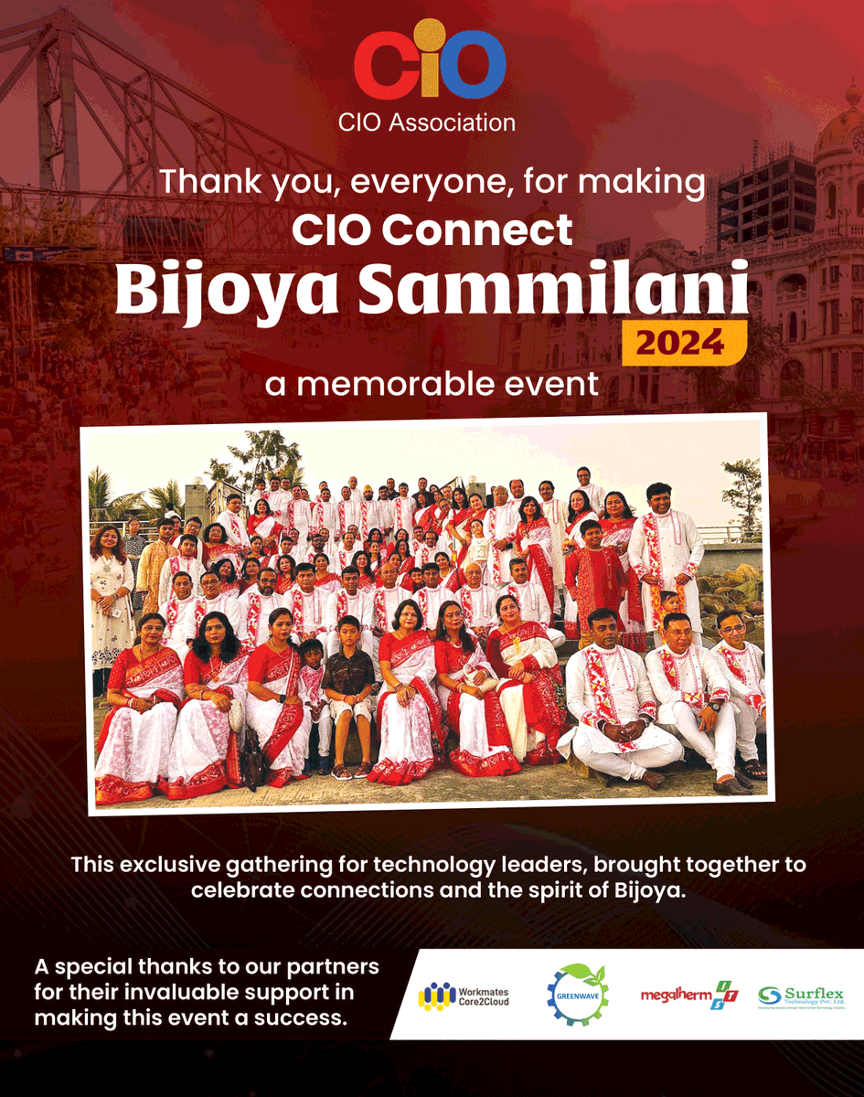 CIOAssociation's tweet photo. Thank you for an unforgettable CIO Connect Bijoya Sammilani 2024 hosted by the CIO Association Kolkata Chapter.
Special thanks to our partners and to our organizers for their invaluable support in making this gathering seamless and meaningful.
#CIOAssociation #KolkataChapter https://t.co/YISGE6H33B