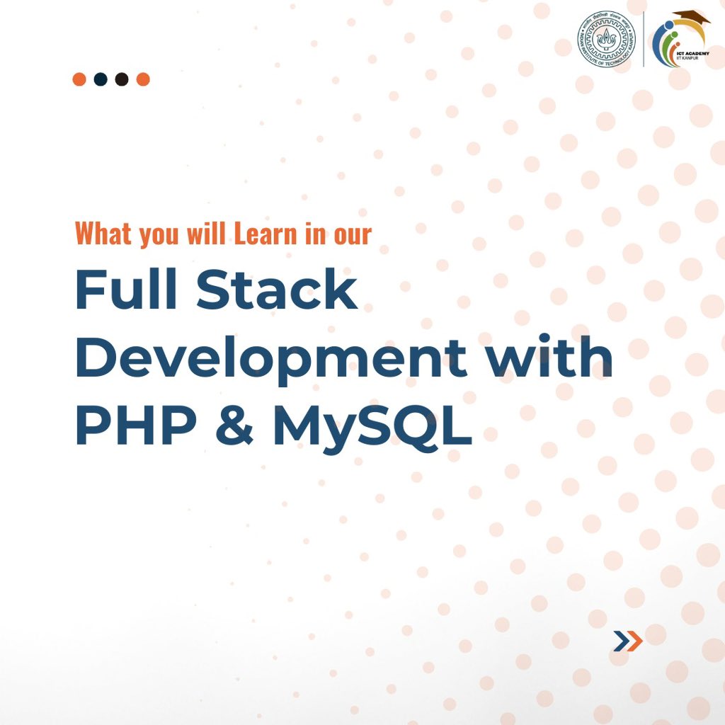 eicta_iitk's tweet image. Discover the essentials of Full Stack Development with PHP and MySQL! 

From building dynamic web apps to managing databases, gain skills to power up your coding journey. Ready to start? Enroll now: bit.ly/3CnNztK

#FullStackDevelopment #LearnPHP #MySQL