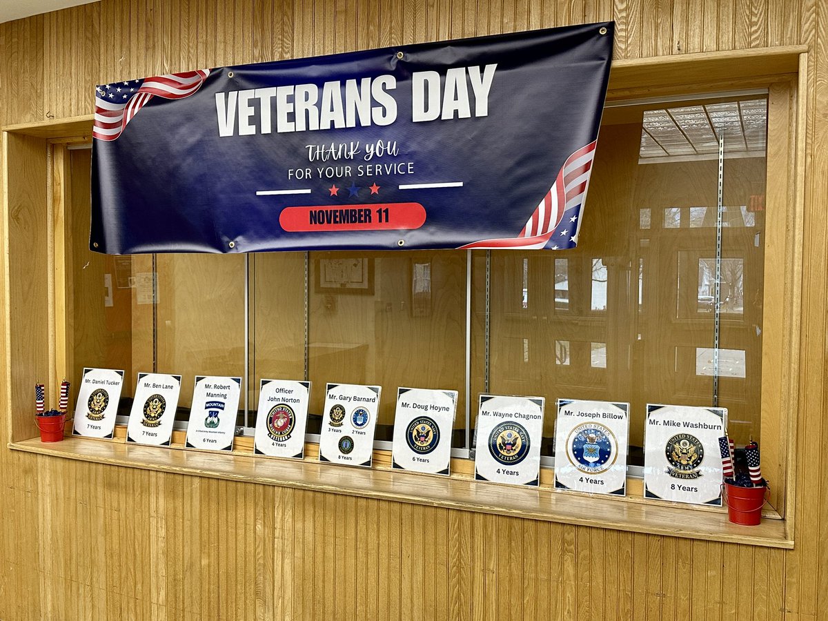 GlensFallsCSD's tweet photo. We’re proud of our Veteran employees!!
🇺🇸 Rob Manning
🇺🇸 Gary Barnard
🇺🇸 John Norton
🇺🇸 Joseph Billow
🇺🇸 Wayne Chagnon
🇺🇸 Daniel Tucker
🇺🇸 Mike Washburn
🇺🇸 Ben Lane
🇺🇸 Doug Hoyne
Happy Veterans Day with deep gratitude to all those in our school community who served. #GFNation https://t.co/94oxrBm06I