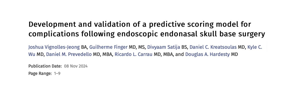 Josh Vignolles-Jeong (@joshvignolles) on Twitter photo Exciting to see our scoring model published in <a href="/TheJNS/">Journal of Neurosurgery</a>!
Thankful for the William E. Hunt Summer Scholar program <a href="/NeurosurgeryOSU/">Ohio State Neurosurgery Residency</a> that made this work possible.
thejns.org/view/journals/… Exciting to see our scoring model published in <a href="/TheJNS/">Journal of Neurosurgery</a>!
Thankful for the William E. Hunt Summer Scholar program <a href="/NeurosurgeryOSU/">Ohio State Neurosurgery Residency</a> that made this work possible.
thejns.org/view/journals/…