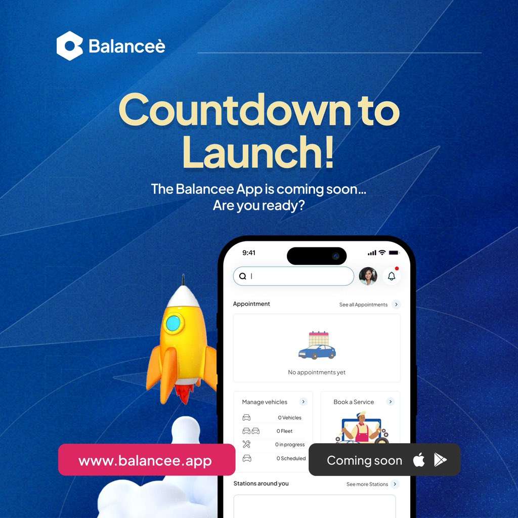 Balancee_app's tweet photo. The countdown to the #BalanceeApp launch has begun! Get ready to streamline your vehicle maintenance and repairs like never before. Track appointments, manage your fleet, and so much more, all from one app! 📲 Coming soon on iOS and Android.
#BalanceeLaunch #ComingSoon https://t.co/pL1nGwGUvd
