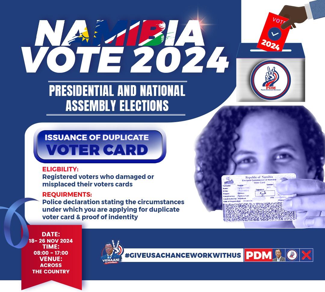 OfficialPDM_Na's tweet photo. Important Notice to All Voters!

If you misplaced or broken your voter card? You can obtain a duplicate ahead of the National Assembly and Presidential elections! https://t.co/SAgDzlVknC