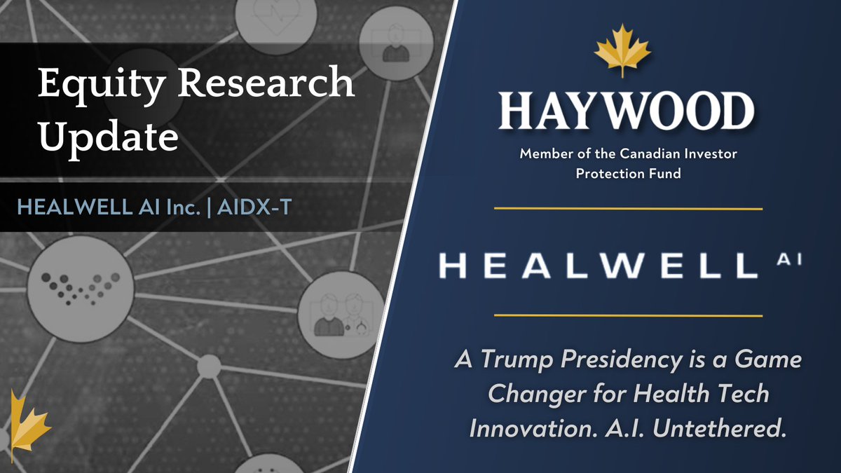 Haywood Research Analyst Gianluca Tucci has increased his target price on <a href="/Healwell_AI/">HEALWELL AI</a> . Contact your Haywood Investment Advisor for a copy. $AIDX.T $AIDX

#EquityResearch #HealWELLAI #ArtificialIntelligence #HealthTech #DigitalHealth