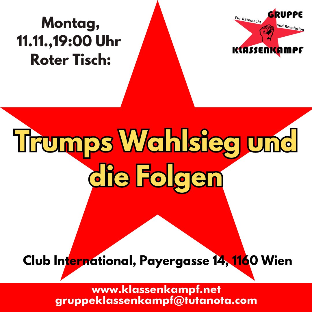 CoRePAustria's tweet photo. Roter Tisch: Die Wahl Trumps und die Folgen / 19:00 Club International, Payergasse 14, 1160 Wien
Heute wollen wir beim ROTEN TISCH mit euch nach einem kurzen Impulsreferat über die Auswirkungen der Wahl diskutieren - sowohl in den USA als auch international. !   #rotertisch https://t.co/Zg89wFn7Rb