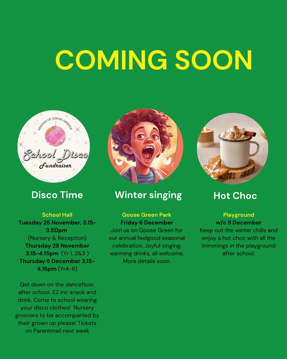 GooseGreenPTA's tweet photo. New events are on the way—mark your diaries!
Save the date, we look forward to seeing you
#goosegreenschool #newsletterupdates #dulwich #eastdulwich https://t.co/wEZKPsqpKT