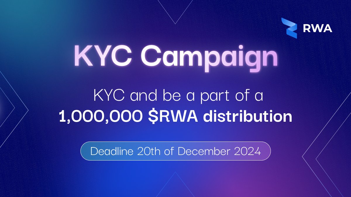 RWA_Inc_'s tweet photo. 🚨 MAJOR ANNOUNCEMENT 🚨

Get ready for the $RWA Massive KYC Campaign! 🌐 The future of Real World Asset tokenization is here, and we’re celebrating in a BIG way:

🏆 1,000,000 $RWA tokens up for grabs!
💥 Listing soon across major launchpads & exchanges!

How to join:
1️⃣ Follow @RWA_Inc_
2️⃣ Join RWA Inc. Community on TG https://t.co/zG7HjS1d27
3️⃣ Join RWA Inc. Announcements on TG https://t.co/kA19rFON2m
4️⃣ Complete KYC on https://t.co/MQeGwe2wkH

Get your share in this landmark campaign! 🌟

#RealWorldAssets #RWA #Tokenization