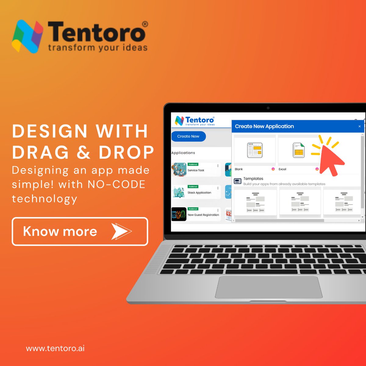 Tentorotech's tweet image. With Tentoro’s visual modelling and drag & drop features, building apps is as easy as drawing a flowchart. 
Design made simple! 
#VisualModelling #DragAndDrop #Tentoro