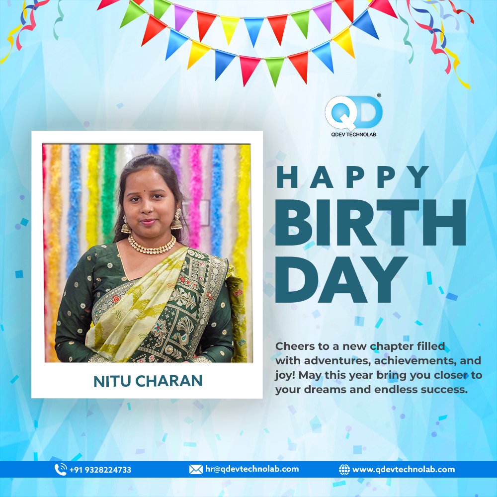 QdevTechnolab's tweet image. 🎉 Happy Birthday, Nitu Charan! 🎉
Wishing you a day filled with joy, laughter, and all the things you love. May this year bring you closer to your dreams and be full of success and happiness! 🌟🎂
#HappyBirthday #Celebrate #WishingYouTheBest #QDevTeam #QDev #QDevTechnolab