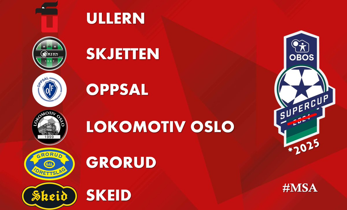 MSA: Gruppa til OBOS Supercup er klar! 🔥

Gjennom vinteren blir det noen utrolige spennende kamper. Kampoppsettet kommer snart, med både bane og tid.

Sørg for at du får med deg det meste av oppkjøringen til våre beste menn - spesielt på hjemmebane!

#Sesongen2025