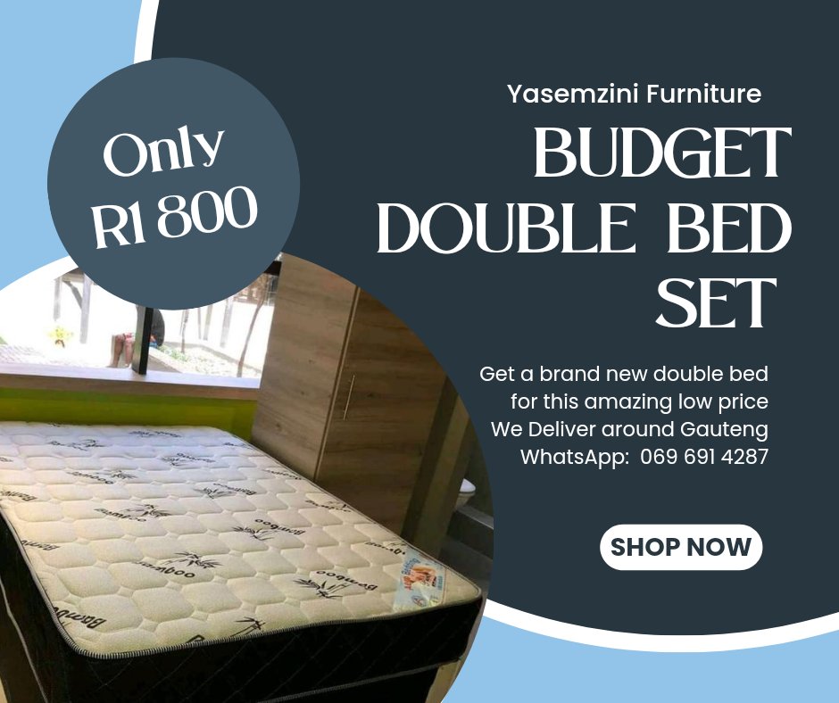 YasemziniSA's tweet photo. BRAND NEW ๐จ
Budget Double Bed Set: R1800
Budget Double Mattress: R1500
๐ Same day delivery Gauteng
๐ฑ WhatsApp: 069 691 4287
News Cafe Changan Enhle #JobSeekersSA Eben Etzebeth Brian Molefe #SCOvsRSA #Springboks Scotland Reece Floyd Team Earth Stubbs Kane Laid Mapimpi https://t.co/r2D1sLJkHI
