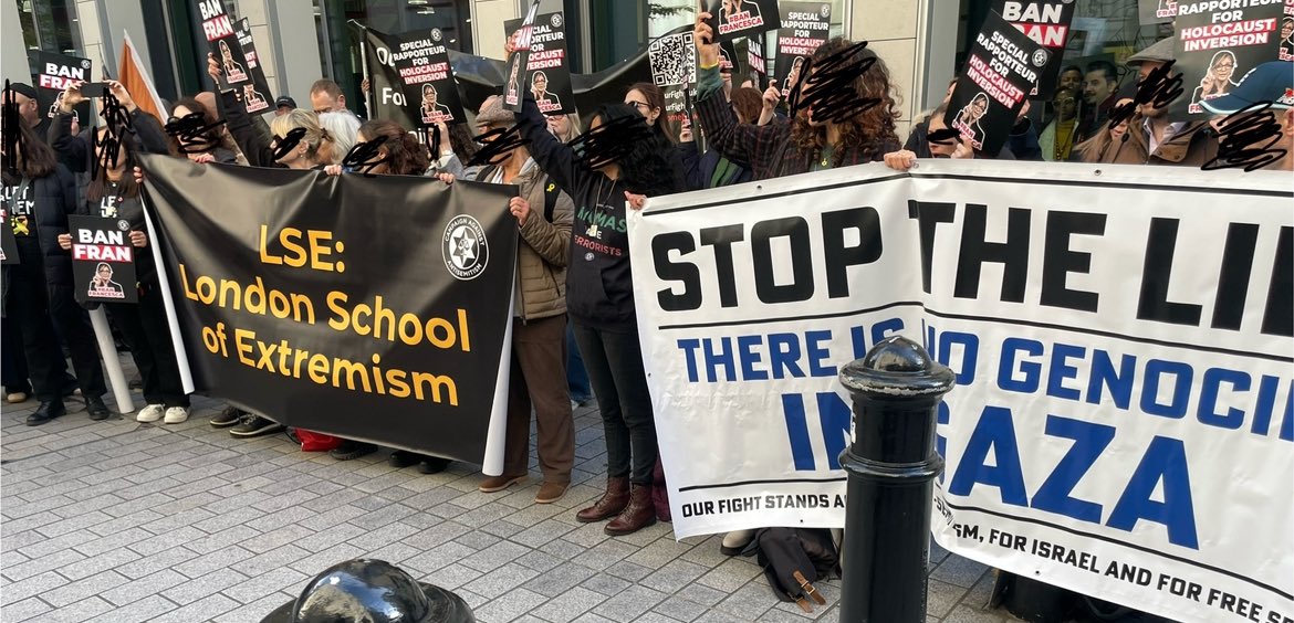 realluddwig's tweet photo. Great protest today against @FranceskAlbs and holocaust inversion @LSEnews 
Thanks @antisemitism #banfran #antisemitism #lse #israel https://t.co/QQhgSaiUV3