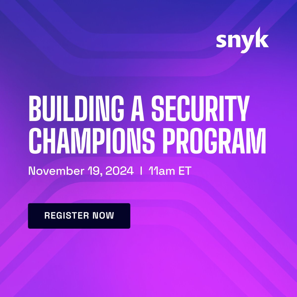 Want to empower your developers to build secure software?

A Security Champions Program can help. Join our free virtual workshop on Nov 19th to learn how to create a culture of security.

Don't miss out on this opportunity to earn CPE credits! 👉 snyk.co/uhEO1