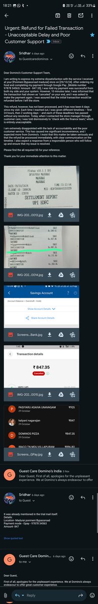 SRI_040291's tweet photo. @dominos_india, I have been waiting over 12 days for a refund that was promised within 24 hours. Despite multiple follow-ups, I’ve received no resolution, and each time, I hear a different reason for the delay. Worst service !
#Dominos
#cheatingcustomers @dominos https://t.co/oNIi5q6J9S