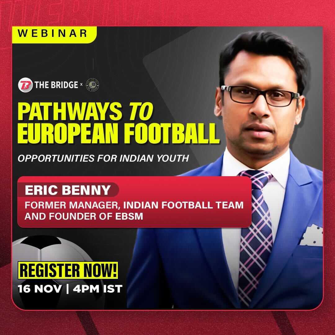 the_bridge_in's tweet photo. A webinar on pathways to European football and the exciting opportunities for young Indian footballers to make their mark internationally with former India Manager Eric Benny.⚽

Register here: https://t.co/22zPK1Z8m6 

#academy #coach #training https://t.co/ca5w2yCMdb
