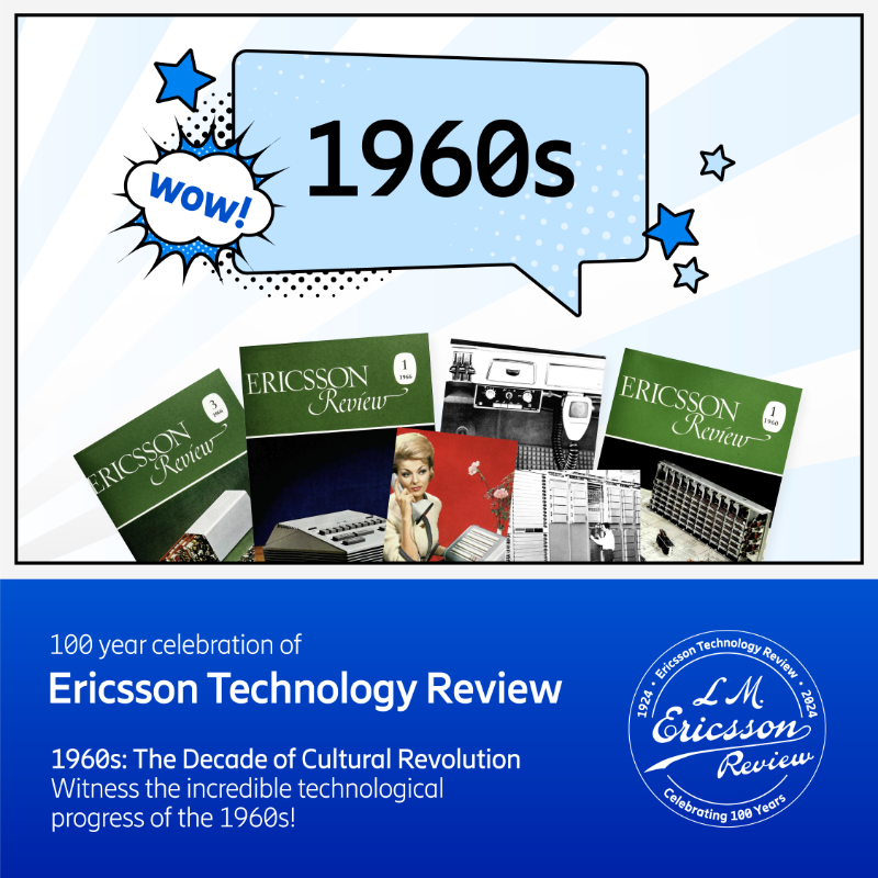 ericsson's tweet photo. In the 1960s, #EricssonTechnologyReview (ETR) showcased exciting technological advancements, including car communication and automated subscriber transfers. π’ Let's celebrate the "Swinging Sixties" with the 100-year-old ETR!