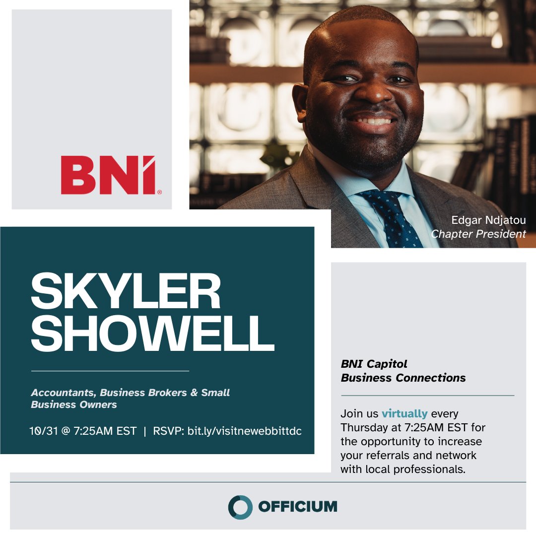 officium_llc's tweet image. Join me virtually on 11/14 for an informative presentation by my colleague Skyler Showell.

RSVP: zurl.co/THsQ 

#Networking #DCNetworking