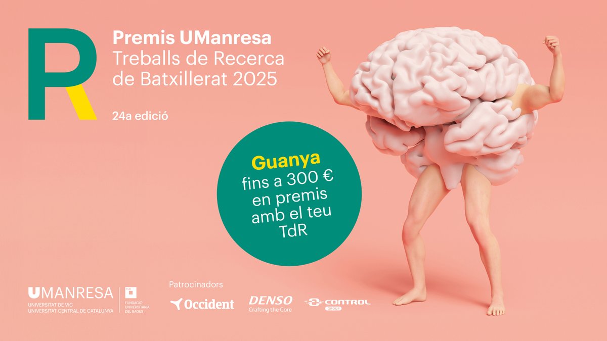 UManresa (@umanresa) on Twitter photo RECERCA | El teu treball de recerca de batxillerat té relació amb la Salut, l'Economia o l'Educació? Presenta'l a la nova convocatòria dels Premis UManresa. Tens temps fins al 31 DE MARÇ
umanresa.cat/ca/centres-de-…
<a href="/densoeurope/">DENSO Europe</a> <a href="/Control_Group_/">Control Group</a> <a href="/OccidentSeguros/">Occident</a> RECERCA | El teu treball de recerca de batxillerat té relació amb la Salut, l'Economia o l'Educació? Presenta'l a la nova convocatòria dels Premis UManresa. Tens temps fins al 31 DE MARÇ
umanresa.cat/ca/centres-de-…
<a href="/densoeurope/">DENSO Europe</a> <a href="/Control_Group_/">Control Group</a> <a href="/OccidentSeguros/">Occident</a>