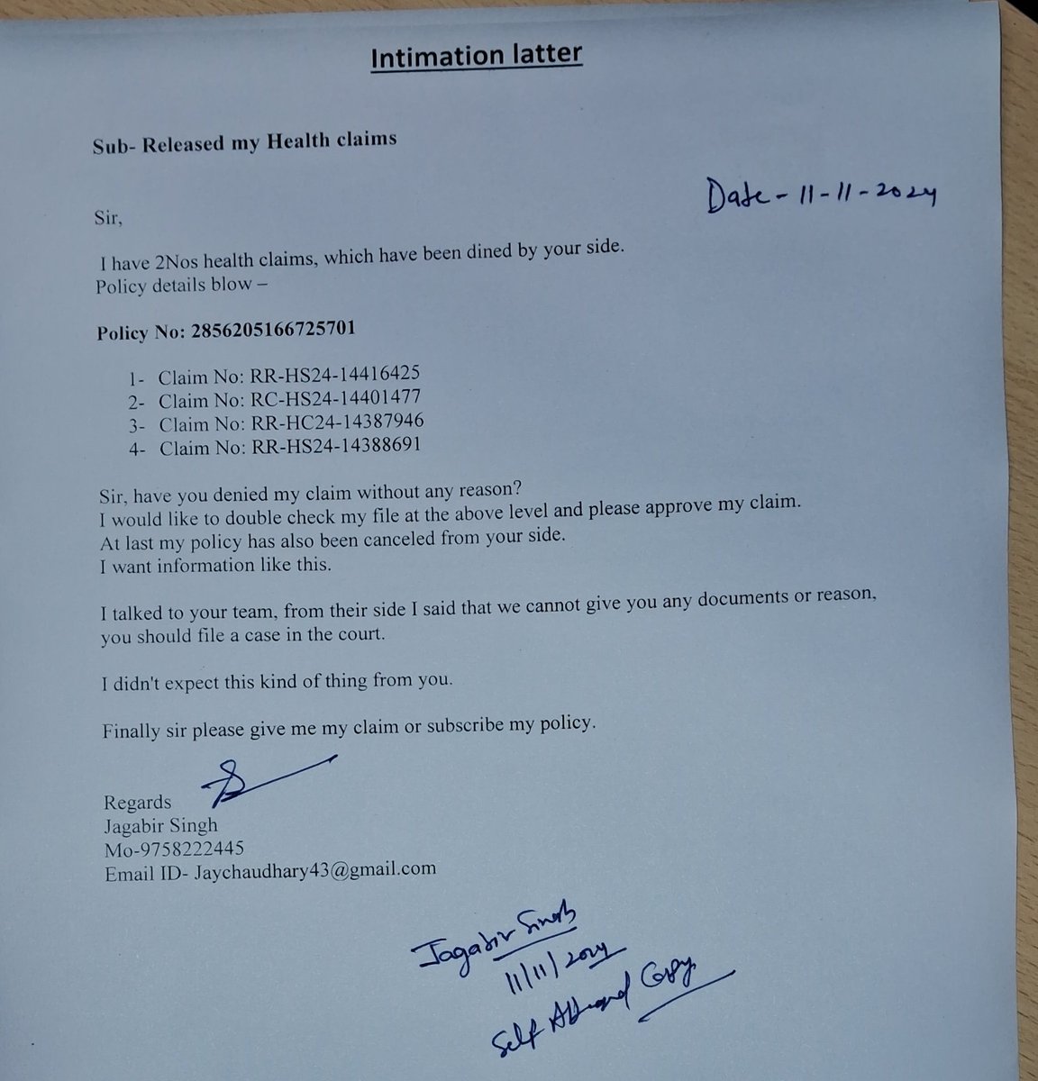 jaychaudhary43's tweet photo. @HDFCERGOGIC @HDFC_ERGOHEALTH @MoHFW_INDIA @WHO @PMOIndia @CMOfficeUP @FinMinIndia @ABPNews @ZeeNews @aajtak 

Dear sir,
HDFC ERGO has cheated me.
Plz take action. 
I didn't expect cheating in this government. 
Plz get my claim &amp; continue policy.

Regards 
Jagabir
Mo- 9758222445 https://t.co/eLOSH5M1Dd