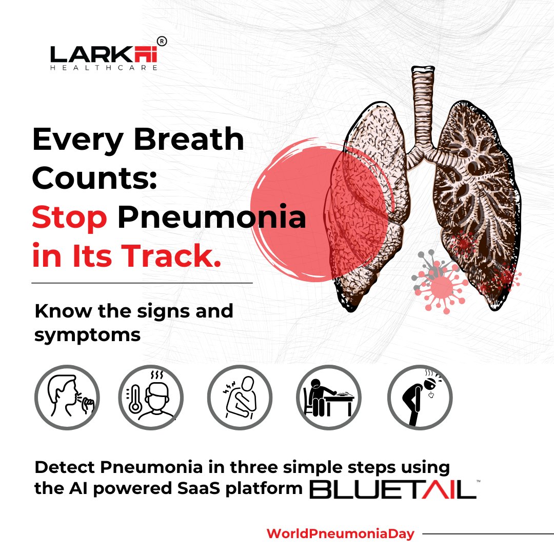 #WorldPneumoniaDay
#Pneumonia is becoming a leading cause of death, particularly among children under five years old. #EarlyDetection is the key to treat pneumonia before it becomes fatal.
With Larkai's #AI powered product, #Bluetail, you can combat pneumonia