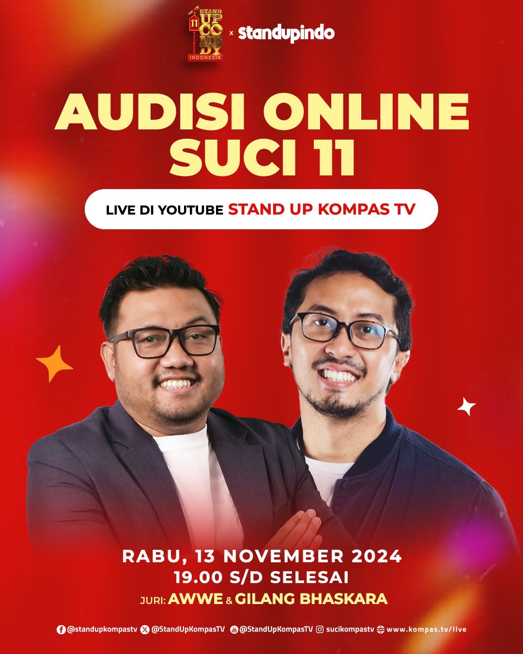 SUCI Kompas TV on X AUDISI ONLINE SUCI 11 TAYANG LIVE HARI RABU Yuk kita hahahihi dan dukung peserta audisi online SUCI 11 yang bakal tampil LIVE di YouTube Stand Up Kompas