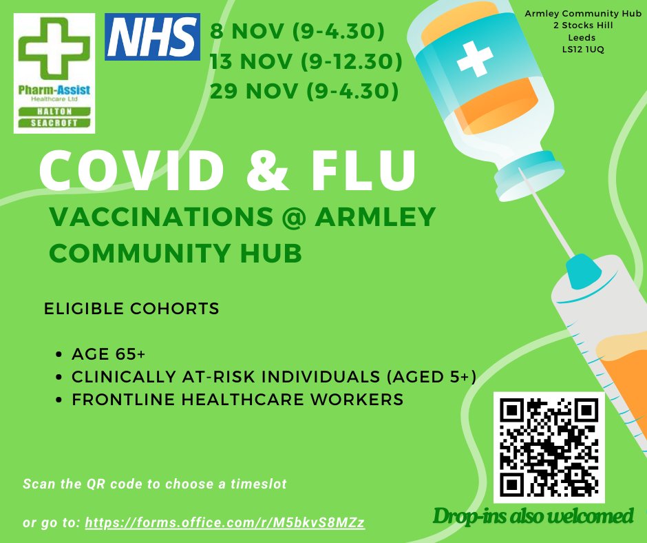 LeedsHCP's tweet photo. Get #winterstrong

Get your NHS winter vaccinations at Armley Community Hub on Wednesday 13 November if you're eligible

Drop-in on the day or book a time slot at https://t.co/7kD7kS5RmB

Find details of local vaccination clinics around #Leeds at https://t.co/bkFnSV6SsS https://t.co/oSVGaGB2So