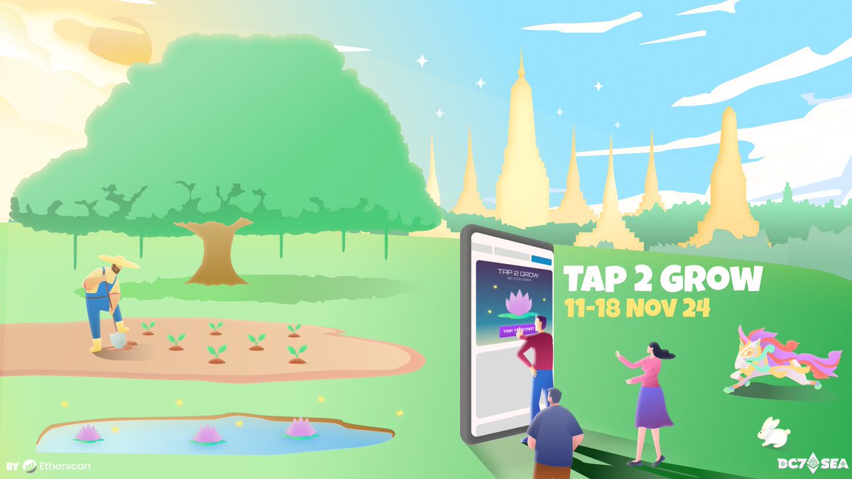 etherscan's tweet image. Announcing: Tap 2 Grow 🪷

A one-week tap-to-earn game with a Devcon twist. All the rewards are matched 1:1 with a donation to plant trees!