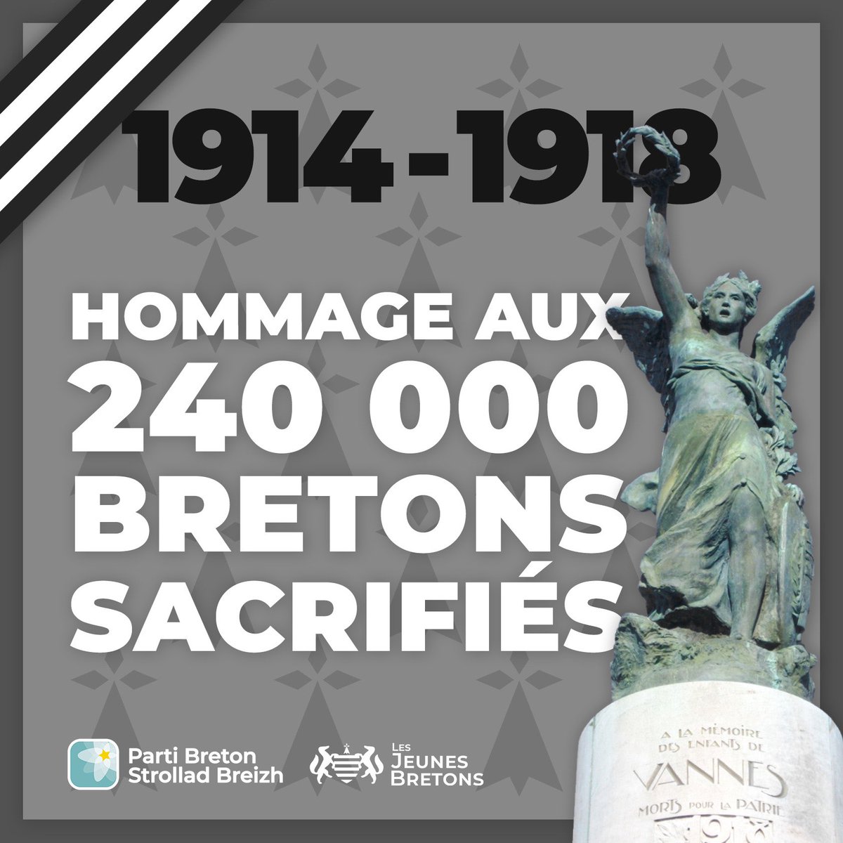 🕊️ En ce jour d’armistice, souvenons-nous des combattants bretons de la 1ère guerre mondiale.

➡️ 240 000 Bretons furent sacrifiés par la France dans cette guerre qui n’était pas la nôtre. Beaucoup d’entre-eux parlaient à peine français.