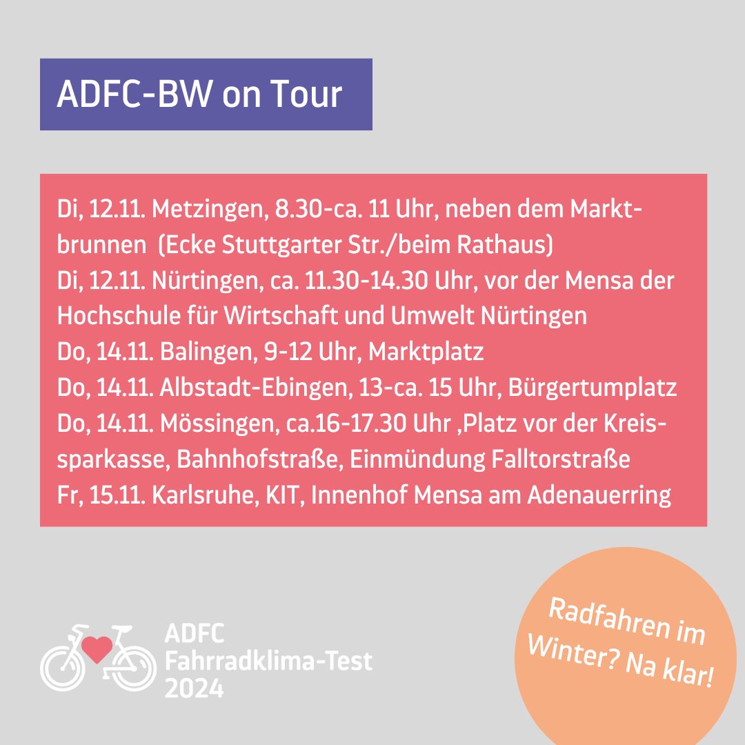 ADFC_BW's tweet image. Der Deal: Während wir die Kette deines Fahrrads fresh für den Winter machen, beantwortest du die Fragen zum Radfahren in deiner Stadt beim #FKT24. Das dauert nur wenige Minuten.
Alle Infos: 👉 fahrradklima-test.adfc.de
#radklima #fkt24 #verkehrswende #verkehrswendejetzt