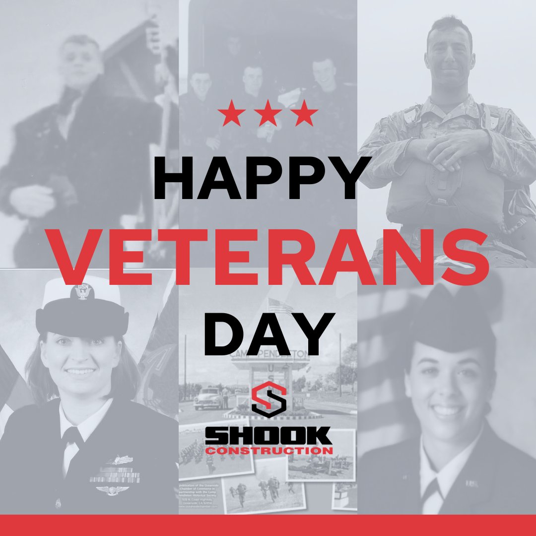 Today, we honor and express our heartfelt gratitude to all veterans who have served our country with courage and commitment. We are especially proud to recognize the veterans within our Shook team whose dedication and sacrifice continue to inspire us. Thank you for your service!