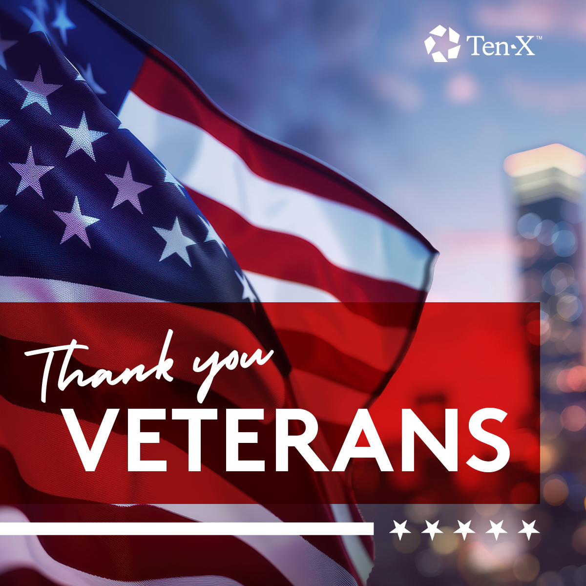 Happy Veterans Day from Ten-X! Today, we honor the brave men and women who have served our country. Thank you for your courage and sacrifice. 💙
