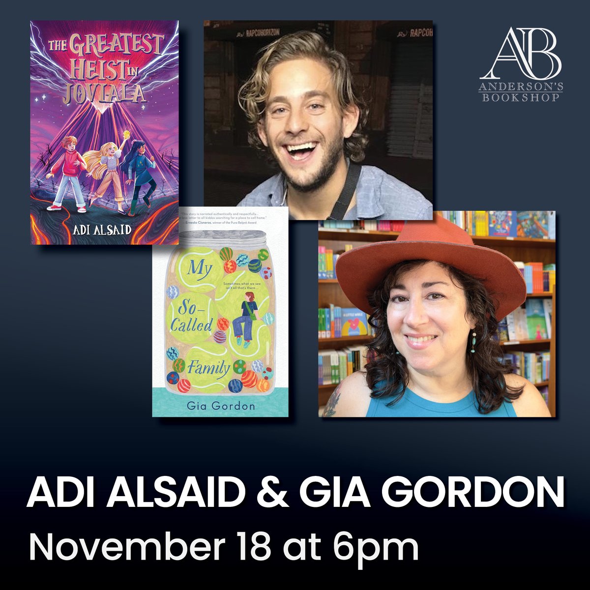 Anderson's Bookshops (@andersonsbkshp) on Twitter photo NOV 18: A two-for-one kind of night when we bring you TWO great middle grade authors in one event! Meet Adi Alsaid <a href="/AdiAlsaid/">Adi Alsaid</a> and Gia Gordon <a href="/GiaGordonWrites/">Gia Gordon</a> and have them sign the books that come with your tickets after a presentation! TIX: …dAndGiaGordonAndersons.eventcombo.com NOV 18: A two-for-one kind of night when we bring you TWO great middle grade authors in one event! Meet Adi Alsaid <a href="/AdiAlsaid/">Adi Alsaid</a> and Gia Gordon <a href="/GiaGordonWrites/">Gia Gordon</a> and have them sign the books that come with your tickets after a presentation! TIX: …dAndGiaGordonAndersons.eventcombo.com