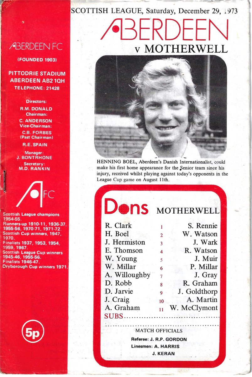 Today’s retro programme from our collection - Dons (0) v Motherwell (0) from 29th December 1973. Scottish League Division 1. Henning Boel on the cover - “It’s a goal, a goal, a goal for Henning Boel”
<a href="/AFCCT/">Aberdeen FC Community Trust</a>
@firstdonsmatch
<a href="/AFCHeritage/">AFC Heritage SCIO</a>