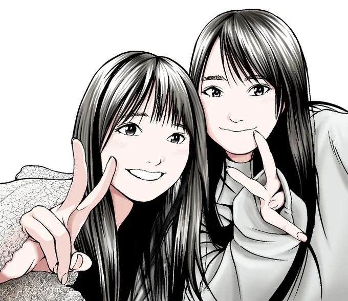 乃木坂46の向井さん(右)と五百城(いおき)さん(左)を描きました。(クリップスタジオ)                #乃木坂にがおえ 