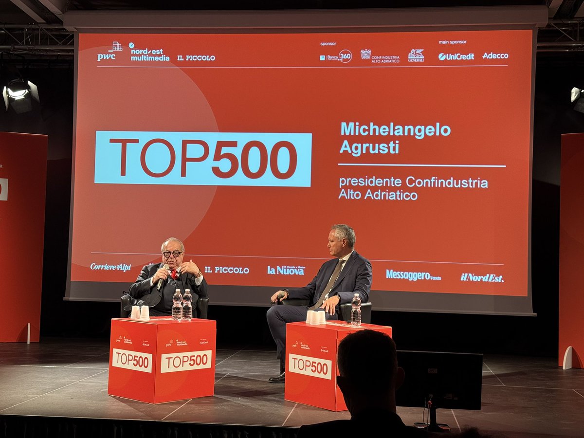 M. Agrusti, Presidente #ConfindustriaAltoAdriatico a #Top500: entro giugno 2025 presenteremo un piano decennale per l’industria in #FVG