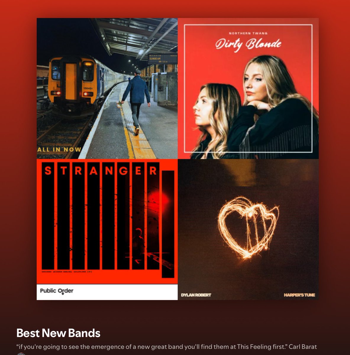 This Feeling (@this_feeling) on Twitter photo Best New Bands playlist adds 43/2024 🎸🔥
<a href="/Sunbeam_Band/">SUNBEAM</a>
<a href="/weredirtyblonde/">Dirty Blonde</a>
<a href="/PublicOrderUK/">Public Order</a>
<a href="/dylanrobmusic/">Dylan Robert</a>
<a href="/FinnForster1/">Finn Forster</a>
<a href="/Gravy_Band/">Gravy</a>
<a href="/TheKites1/">The Kites</a>
<a href="/BagofCans3/">BAG OF CANS</a>
<a href="/Maystonesuk/">Maystones</a>
@officialM60
<a href="/permanentjoyuk/">Permanent (Joy)</a>
<a href="/dude_safari/">Dude Safari</a>
<a href="/CallumCodd/">Callum Codd</a>
<a href="/areyoulostboy/">lostboy</a>
<a href="/TWINNINETYSIX/">TWINNINETYSIX</a>
🔊 Best New Bands playlist adds 43/2024 🎸🔥
<a href="/Sunbeam_Band/">SUNBEAM</a>
<a href="/weredirtyblonde/">Dirty Blonde</a>
<a href="/PublicOrderUK/">Public Order</a>
<a href="/dylanrobmusic/">Dylan Robert</a>
<a href="/FinnForster1/">Finn Forster</a>
<a href="/Gravy_Band/">Gravy</a>
<a href="/TheKites1/">The Kites</a>
<a href="/BagofCans3/">BAG OF CANS</a>
<a href="/Maystonesuk/">Maystones</a>
@officialM60
<a href="/permanentjoyuk/">Permanent (Joy)</a>
<a href="/dude_safari/">Dude Safari</a>
<a href="/CallumCodd/">Callum Codd</a>
<a href="/areyoulostboy/">lostboy</a>
<a href="/TWINNINETYSIX/">TWINNINETYSIX</a>
🔊