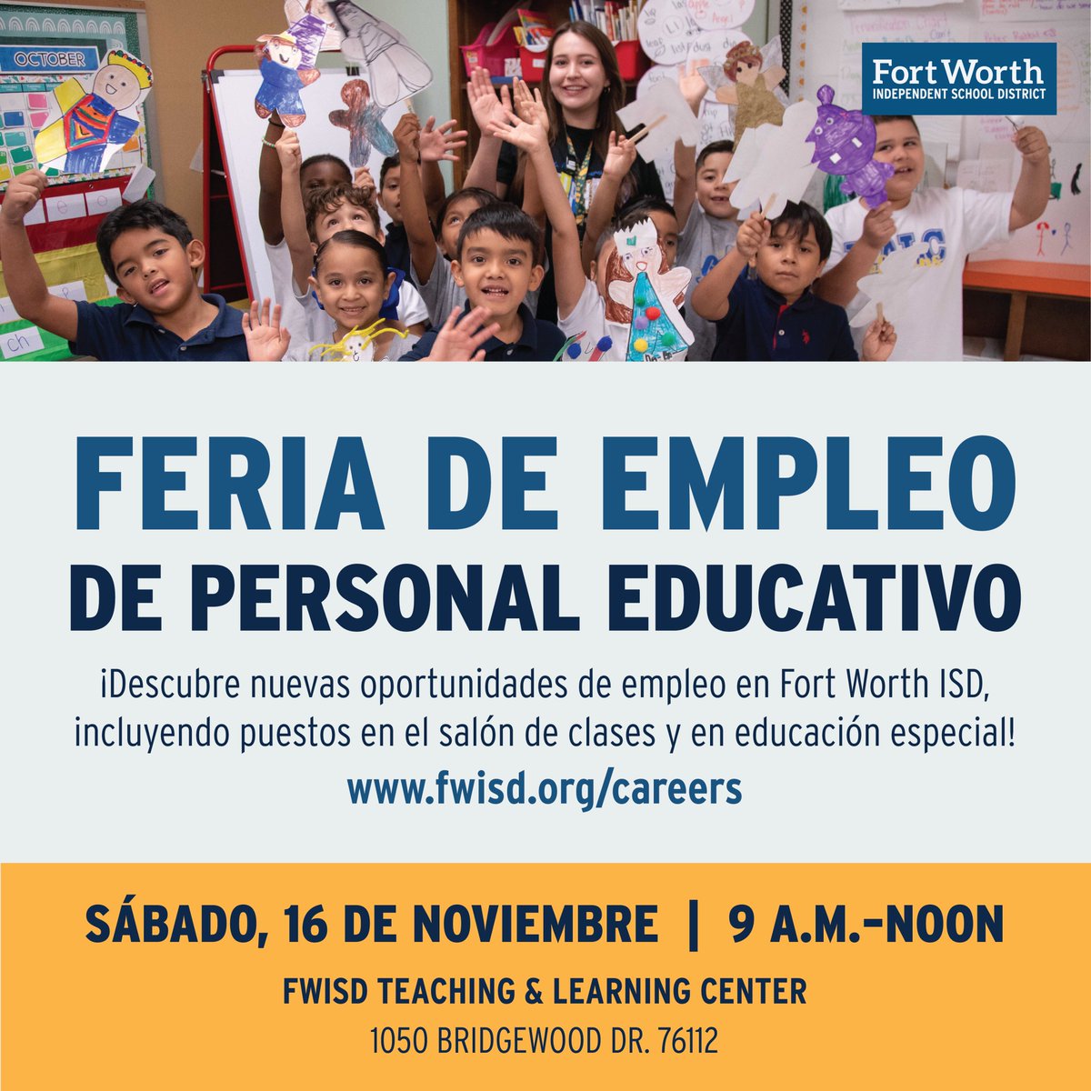 Looking for a job in special education? Fort Worth ISD has options for teachers and teaching assistants! Join us at our instructional hiring fair this Saturday.

Bring your resume and get ready to change lives!