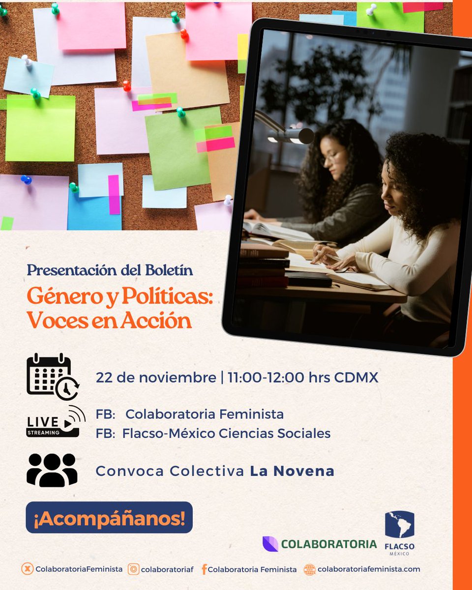 🎯Tenemos un nuevo punto de encuentro  y tienes que estar ahí 🎉

Participa en el lanzamiento de nuestro #boletín 
📰Género y Políticas: Voces en Acción, una iniciativa de #LANOVENA

🗓️22 nov | 11:00 a 12:00 hrs (CDMX )| Fb Live

Más detalles y acceso aquí bit.ly/3YLoqR5