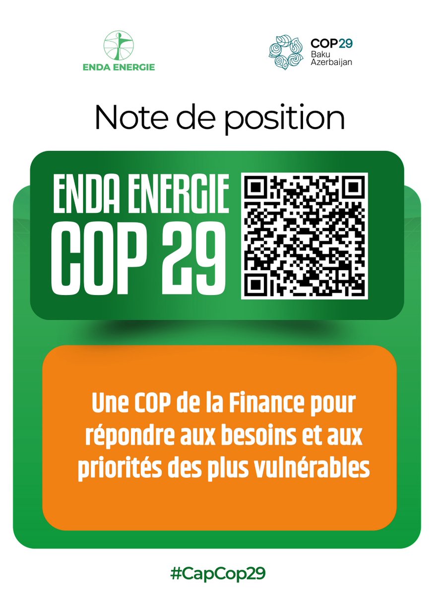 Nous appelons à une #COP29 de la Finance pour soutenir les plus vulnérables !
Dans un monde en crise, l'urgence climatique ne peut être ignorée. Mobilisons les financements pour un dév durable et résilient, surtout en Afrique. 
Note de position urls.fr/FXj6sc
#CapCop29