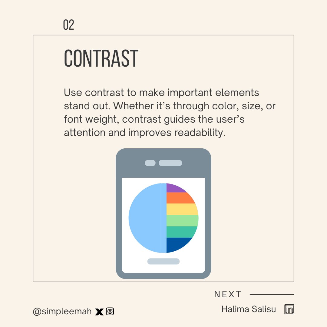 Simpleemah's tweet image. Remember, practice makes perfect. Keep experimenting and refining your style!
Don't forget to live a like, comment, and a follow for more design beginner tips.
.
.
.
#UIUXBasics #BeginnerDesigners #DesignPrinciples #WhitespaceMatters #DesignTips #UserExperience