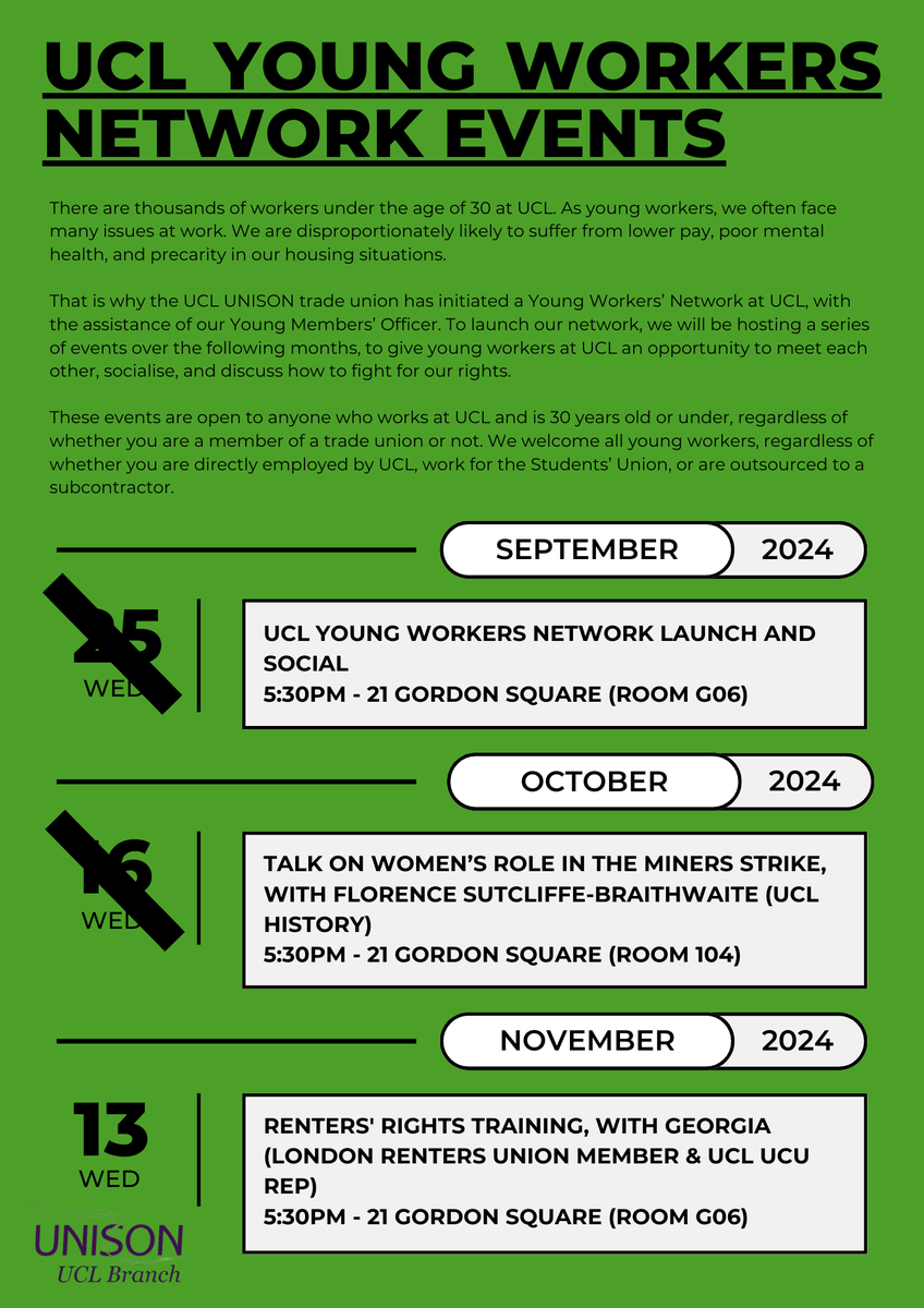 Our final young workers event of the term at UCL will be this Wednesday 13th November, 5:30pm in 21 Gordon Square (Room G06). We are lucky to be joined by Georgia, a UCL-UCU rep and member of London Renter's Union, who will be leading a workshop on renters' rights.