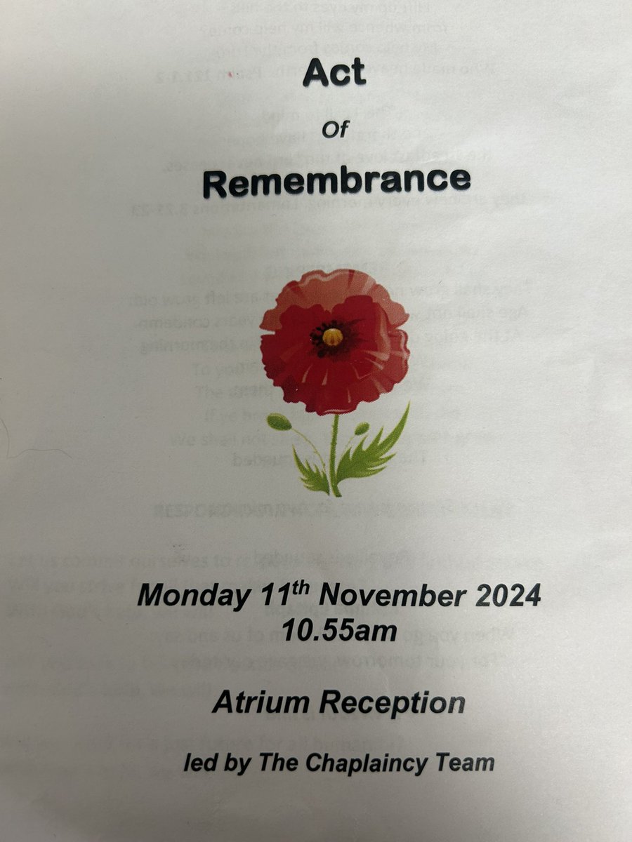 littlemy77's tweet photo. Really lovely remembrance act today @MSEHospitals lovely to see one of our patients come down in their medals as well and stand for the 2 minute silence - an honour to meet them and thank them for their service along with all of our heroes still here and passed https://t.co/DszrinL0sh