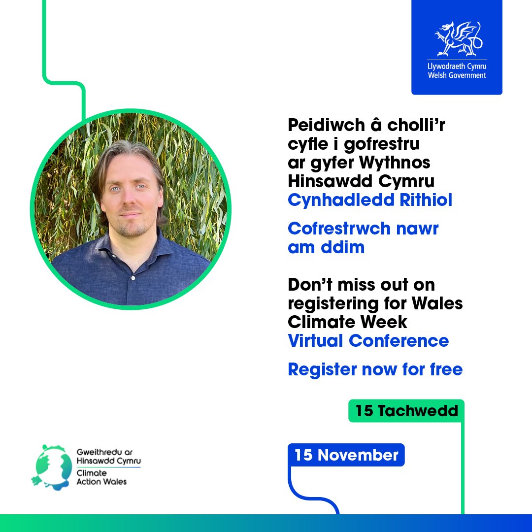 Looking forward to speaking at #WalesClimateWeek2024. There are loads of interesting talks and sessions taking place online over the five days and anyone can sign up for free. To find out more and book your place, click bit.ly/3YLno9g