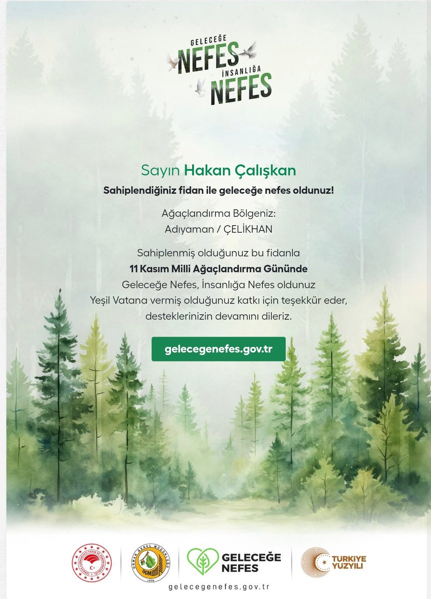 Hakan Çalışkan (@bay_hakan) on Twitter photo Adıyaman Üniversitesi ailesi olarak 11 Kasım #MilliAğaçlandırmaGünü vesilesi ile “Geleceğe Nefes İnsanlığa Nefes” sloganı ile #TürkiyeYüzyılı 'nın fidanlarına sahip çıkıyoruz.
<a href="/TCTarim/">T.C. Tarım ve Orman Bakanlığı</a>
#TürkiyeYüzyılınaNefes #MilliAğaçlandırmaGünü #AdıyamanÜniversitesi Adıyaman Üniversitesi ailesi olarak 11 Kasım #MilliAğaçlandırmaGünü vesilesi ile “Geleceğe Nefes İnsanlığa Nefes” sloganı ile #TürkiyeYüzyılı 'nın fidanlarına sahip çıkıyoruz.
<a href="/TCTarim/">T.C. Tarım ve Orman Bakanlığı</a>
#TürkiyeYüzyılınaNefes #MilliAğaçlandırmaGünü #AdıyamanÜniversitesi