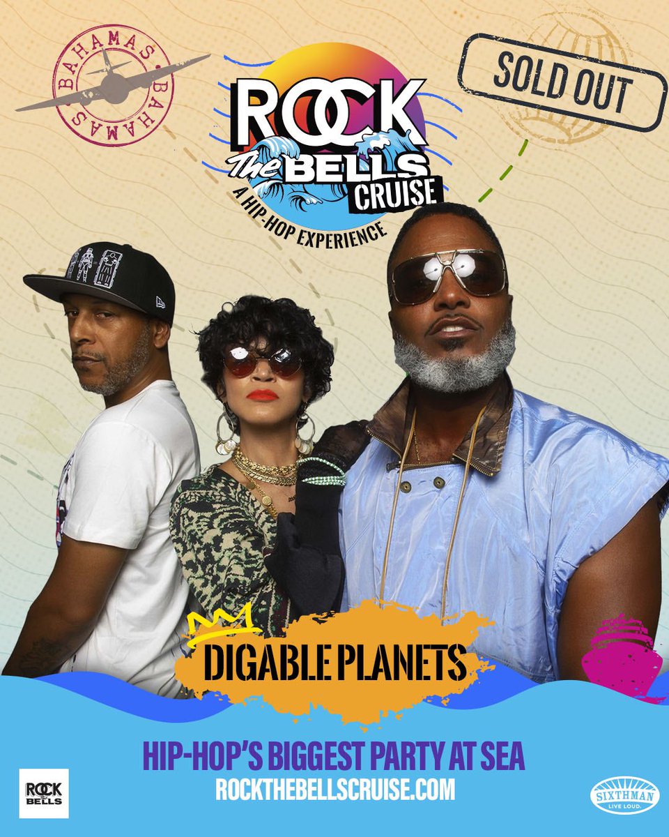It’s official! The Digable Planets crew is hittin’ the high seas for the SOLD OUT #RockTheBellsCruise! Let’s take Hip-Hop to the Bahamas. Who’s gonna be on board? 🪐🪐🪐🎤🎤🎤🚢 🏝️