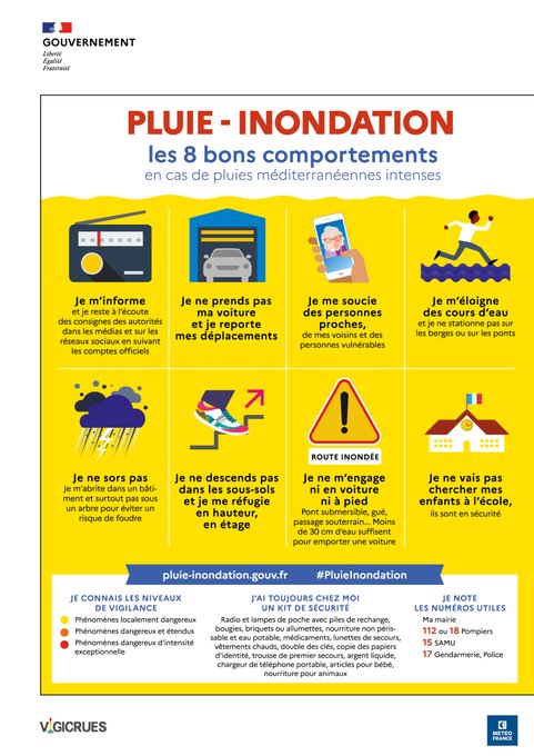 #METEO13 | Le département des #BouchesDuRhone est placé en 🟡#VigilanceJaune pour pluie-inondations 💦, avec une situation météorologique à surveiller à partir de demain mardi 12 novembre, 7 heures. 
Soyez prudents et suivez l'évolution de la situation 👇
vigimeteo.com/fr/bouches-du-…