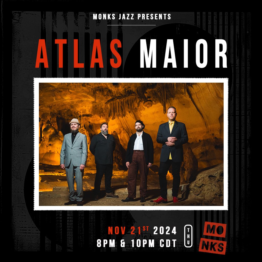 Thurs Nov 21st: Atlas Maior at @monksjazz performing 2 sets of distinct originals with shows at 8, &amp; 10pm: 
Tickets ⬇️

tickets.monksjazz.com/shows/4879/?da…

#atlasmaior #hadal #monksjazz #jazz #atx #austintexas #austinjazz #worldmusic #improvisedmusic #atx #austinmusic