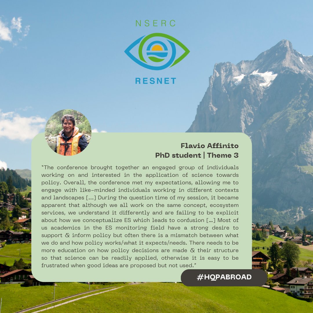 #HQPabroad #ResNetHQPMobilitytravellog PhD student Flavio Affinito’s trip to the Davos World Biodiversity Forum 2024 brought meaningful reflections on how we conceptualize ES and science-policy mistmatches. Read more about his experience below ⬇️