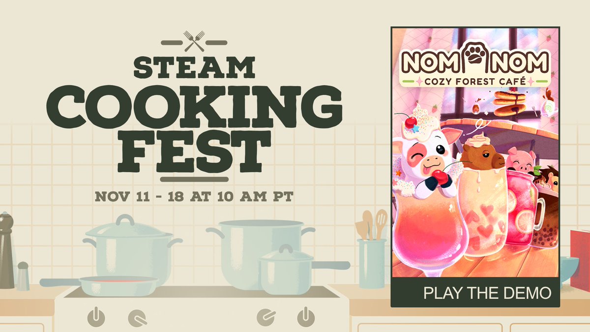 Nom Nom: Cozy Forest Café is featured in the Steam Cooking Fest this week 💕🍴 Don't forget to play the free demo and wishlist the game 🔗👇