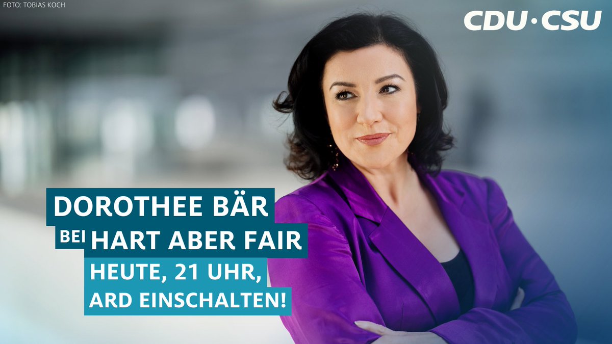 cducsubt's tweet image. 📺 TV-Tipp: @DoroBaer spricht heute Abend bei @hartaberfair zum Thema: „#Ampel weg, Probleme bleiben: Wie geht ein Neuanfang?“

Mit dabei: Matthias #Miersch, @KubickiWo, @robinalexander_, Christina #Böhm, @MFratzscher &amp;amp; @friiyo.

⏰ 21.00 Uhr
@DasErste